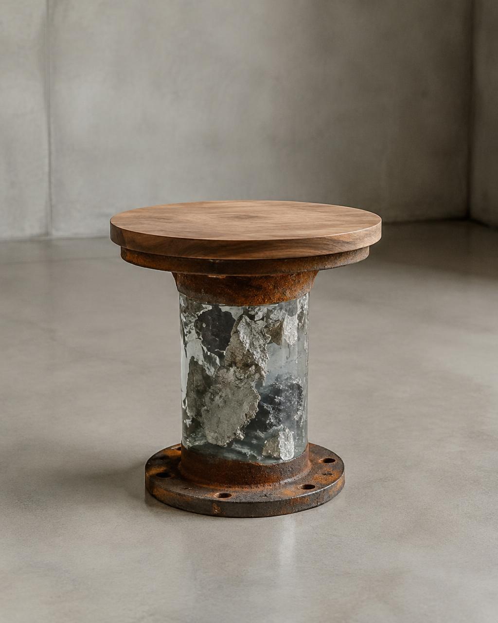 Mesa auxiliar de brida, escoria y roble